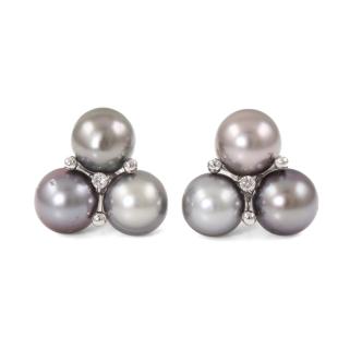7.5mm Tahitian Pearl & Diamond Earrings