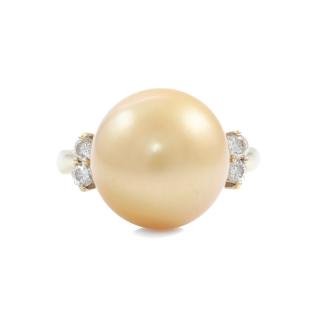 12.5mm Golden South Sea Pearl & Diamond Ring