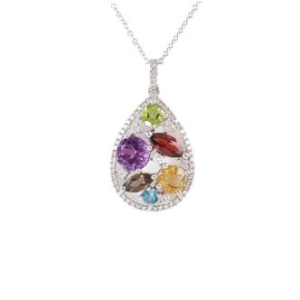 Multi Colour Gemstones & Diamond Pendant