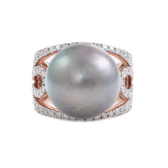 15.4mm Tahitian Pearl and Diamond Ring