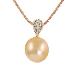 Golden South Sea Pearl 14mm & Diamond Pendant