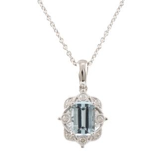 Emerald Cut Aquamarine & Diamond Pendant