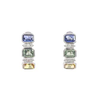 Multi colour Sapphire and Diamond Earrings