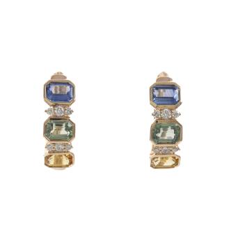 Blue, Green & Yellow Sapphire & Diamond Earrings
