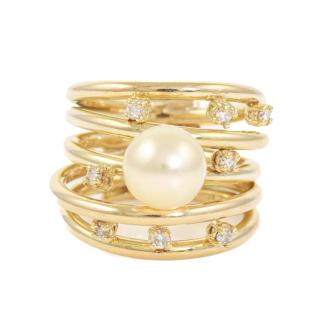 8.8mm Golden South Sea Pearl & Diamond Ring