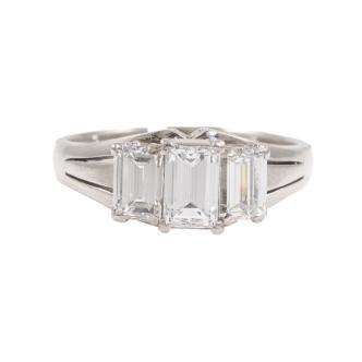 1.34ct Emerald Cut Diamond Trilogy Ring