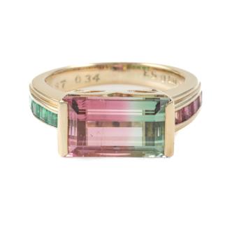 Watermelon Tourmaline, Emerald & Ruby Ring