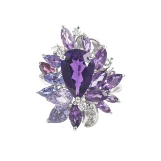 Amethyst, Sapphire, Tourmaline & Diamond Ring