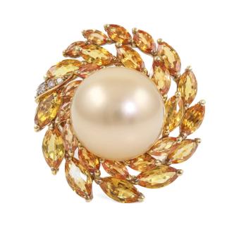 13.6mm South Sea Pearl & Yellow Topaz Ring