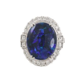 12.71ct Black Opal and Diamond Ring