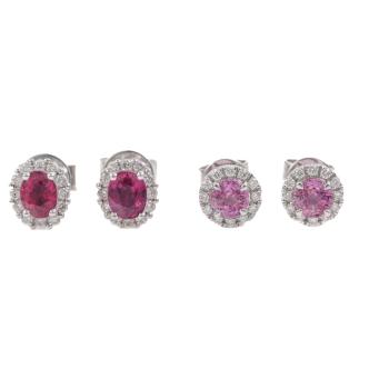 Set of Two Ruby and Pink Sapphire Earrings