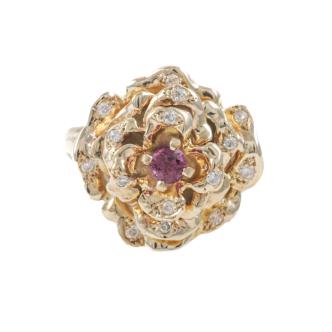 Ruby and Diamond Flower Ring
