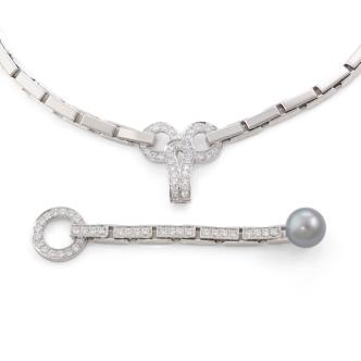 Cartier Diamond and Pearl Agrafe Necklace