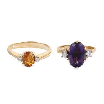 Set of 2 Amethyst and Citrine Rings