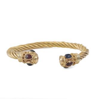 22ct Yellow Gold Cuff Bangle with Gemstones