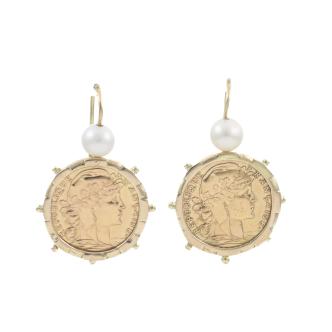 22ct Gold Coin Earrings with Pearls 20.6g