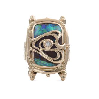 Vintage Boulder Opal Ring with Diamond
