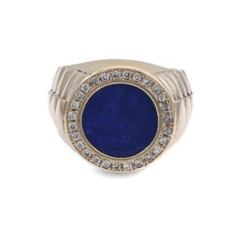 Lapis Lazuli and Diamond Mens Ring