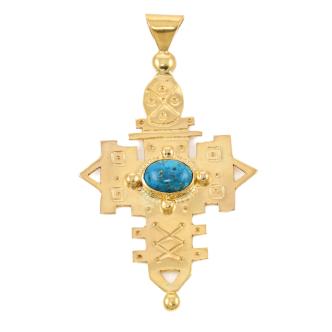 24ct Yellow Gold Cross Pendant with Turquoise
