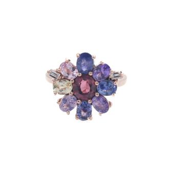 Ceylon Garnet, Sapphire and Diamond Ring