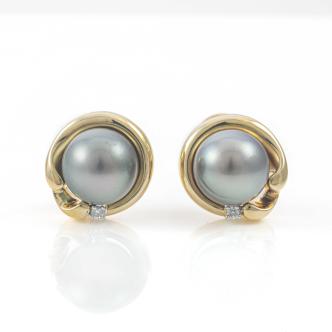 10.8mm Tahitian Pearl & Diamond Earrings